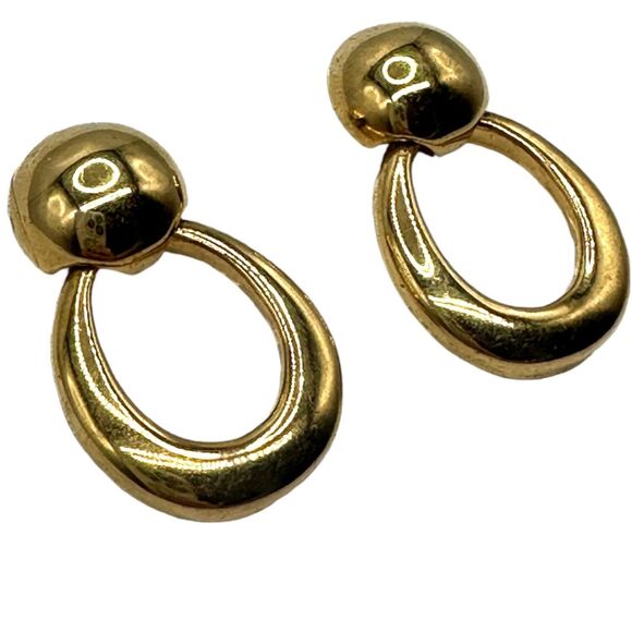 Vintage Napier Gold Door Knocker Earrings Pierced 1.25 Inch Statement Bold 80s - Picture 2 of 5